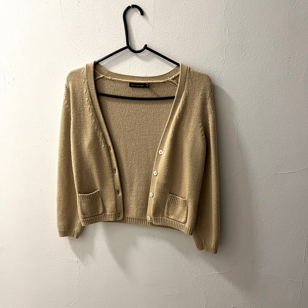 Cute 90s camel cardigan sweater.